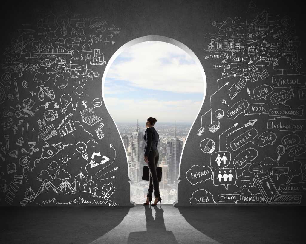 Businesswoman and business plan 180947987