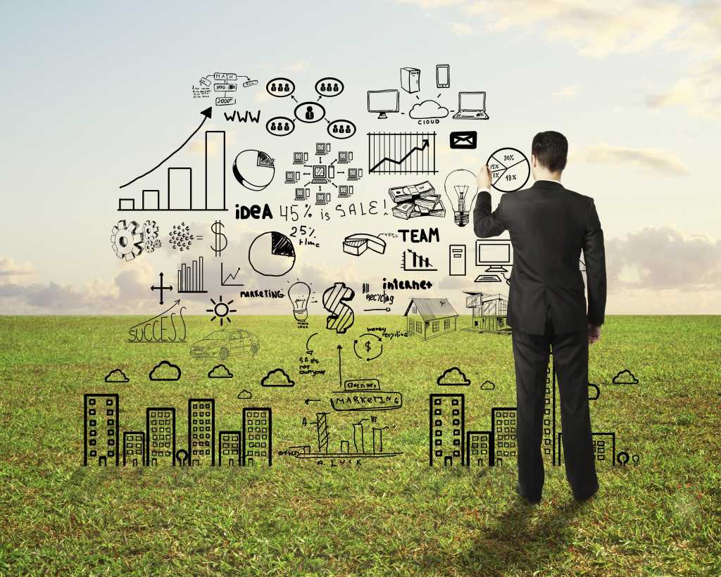 Man drawing business strategy 181422430