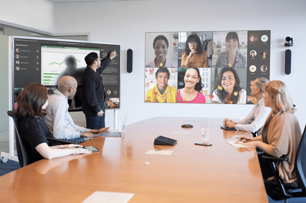 Group of office workers in conference call