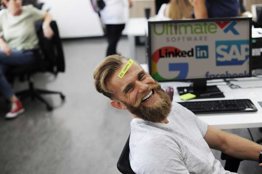 happy man desk