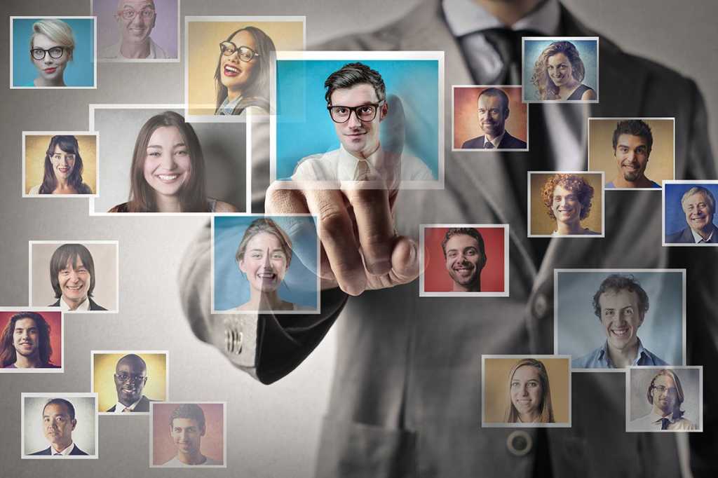 selecting a photo of one out of many diverse people