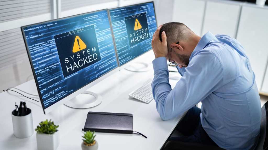 Ransomware-Malware-Attack. Business Computer gehackt. Sicherheitsverletzung