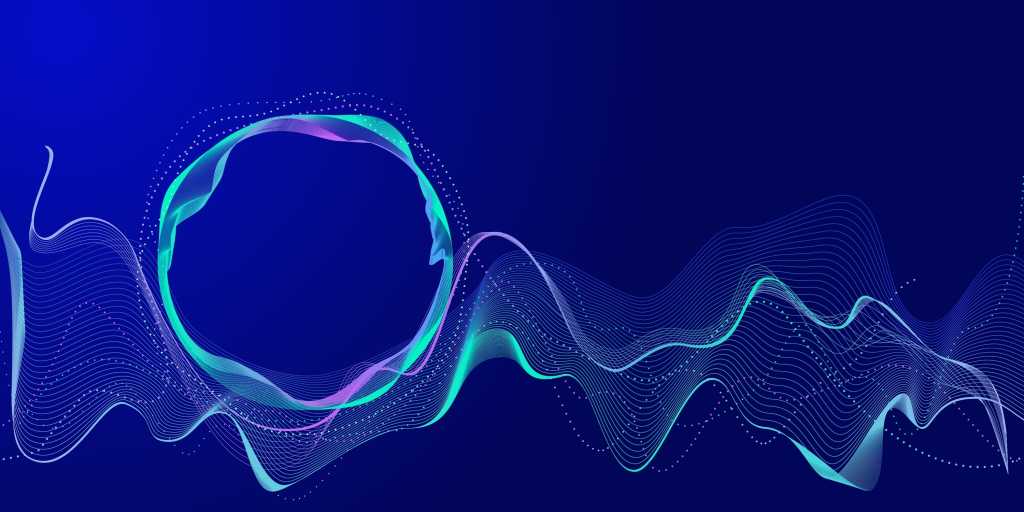 Blue abstract background with a luminous wave. Modern purple-blue-green gradient flowing wave-like lines. Futuristic technology concept. Vector illustration