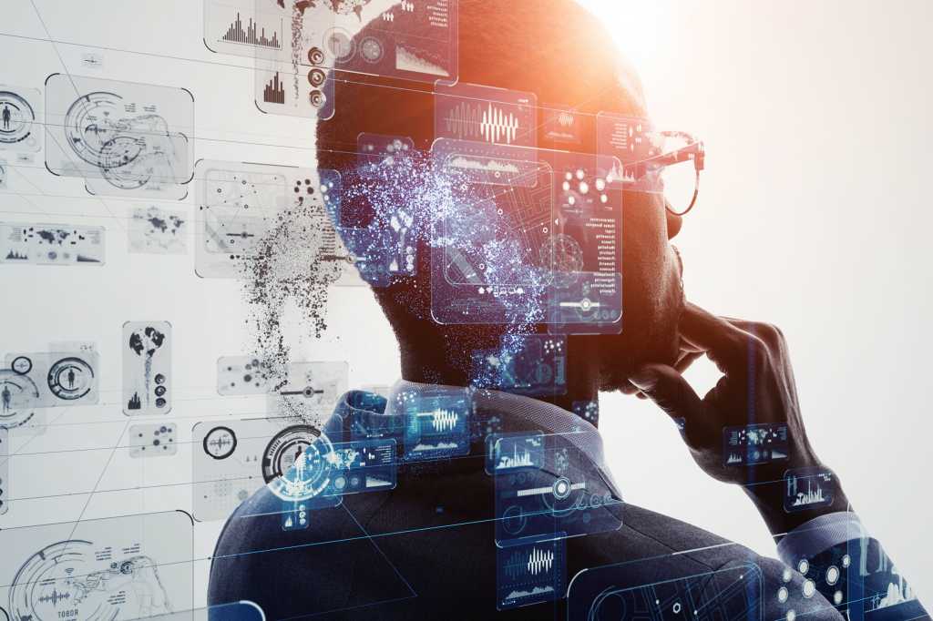 multiple exposure silhouette with data overlay intelligence analysis planning strategy creativity i
