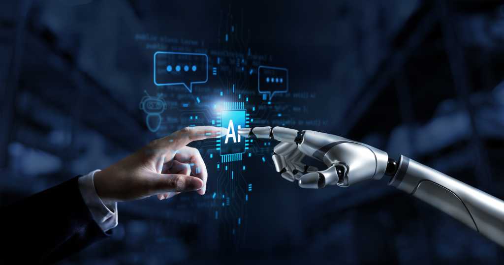 hand pointing to robot hand
